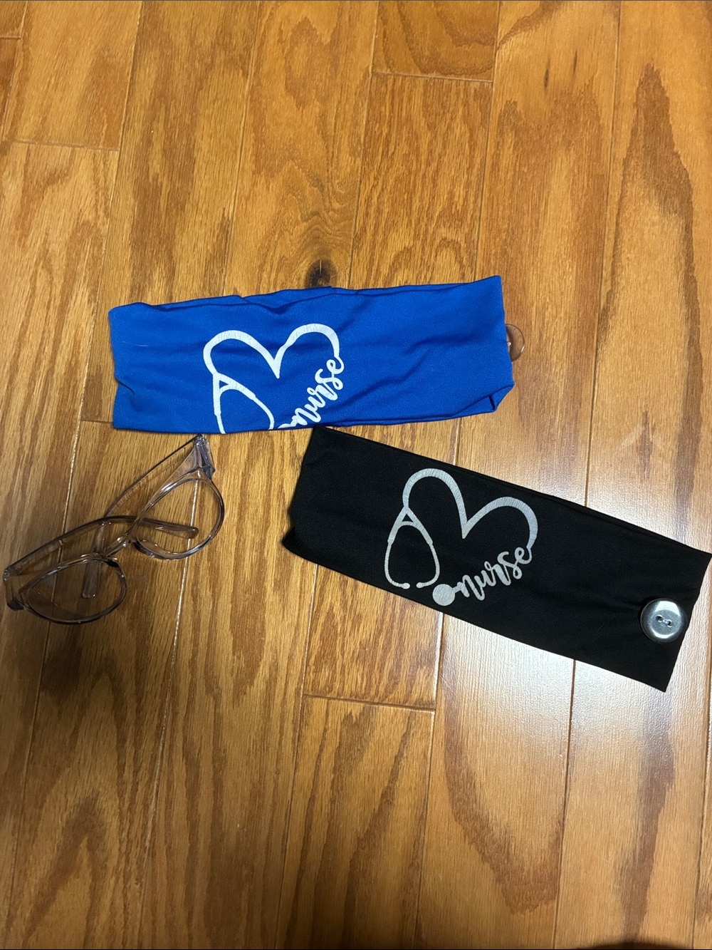Nurse Printed Button Headband - Black and Royal Blue and protective goggles